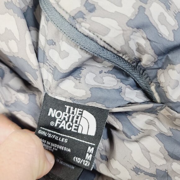The North Face Girl's Black Mossbud Swirl Cheetah Reversible Parka Jacket Sz M - Picture 5 of 7